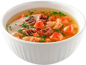 Консоме с лобстером и мясом гриль